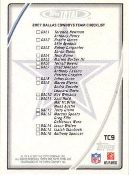 2007 Topps Total - Team Checklists #TC9 Tony Romo Back