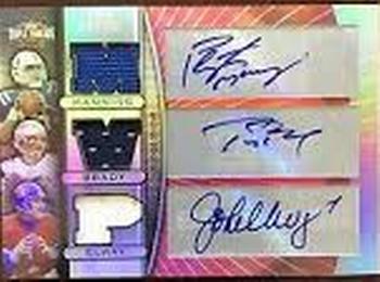 2007 Topps Triple Threads - Autographed Relic Combos Emerald #TTRCA3 Peyton Manning / Tom Brady / John Elway Front