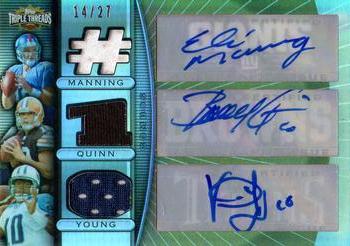 2007 Topps Triple Threads - Autographed Relic Combos Sepia #TTRCA7 Eli Manning / Brady Quinn / Vince Young Front