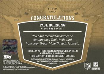 2007 Topps Triple Threads - Autographed Relic Gold #TTRA100 Paul Hornung Back