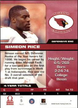 2000 Pacific Omega #5 Simeon Rice Back