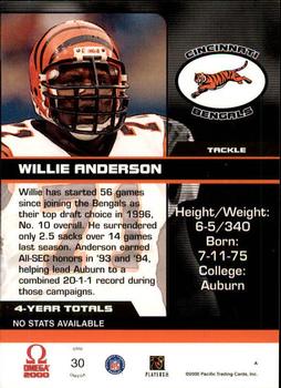 2000 Pacific Omega #30 Willie Anderson Back