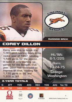 2000 Pacific Omega #32 Corey Dillon Back