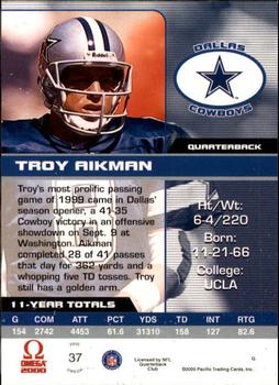 2000 Pacific Omega #37 Troy Aikman Back