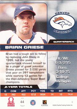2000 Pacific Omega #44 Brian Griese Back