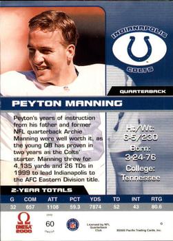 2000 Pacific Omega #60 Peyton Manning Back