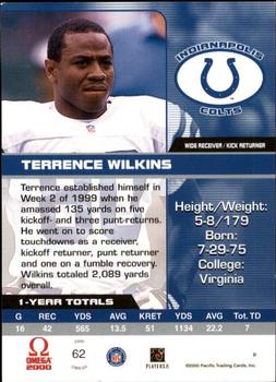 2000 Pacific Omega #62 Terrence Wilkins Back