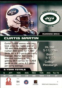 2000 Pacific Omega #94 Curtis Martin Back