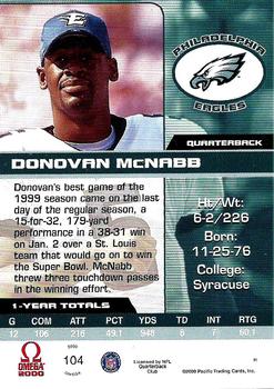 2000 Pacific Omega #104 Donovan McNabb Back