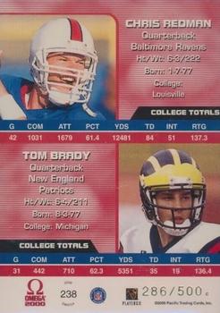 2000 Pacific Omega #238 Chris Redman / Tom Brady Back