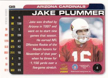2000 Pacific Paramount #4 Jake Plummer Back