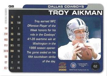 2000 Pacific Paramount #62 Troy Aikman Back