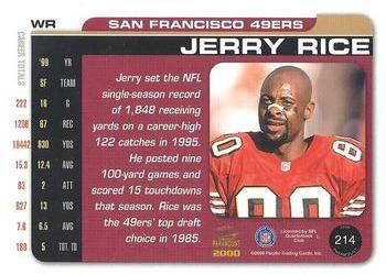 2000 Pacific Paramount #214 Jerry Rice Back
