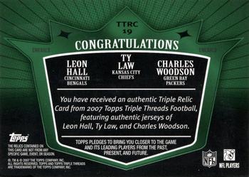 2007 Topps Triple Threads - Relic Combos Emerald #TTRC-19 Leon Hall / Ty Law / Charles Woodson Back