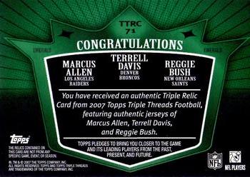 2007 Topps Triple Threads - Relic Combos Emerald #TTRC-71 Marcus Allen / Terrell Davis / Reggie Bush Back