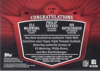 2007 Topps Triple Threads - Relic Combos Red #TTRC-45 Eli Manning / Philip Rivers / Ben Roethlisberger Back