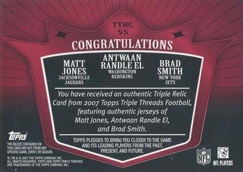 2007 Topps Triple Threads - Relic Combos Red #TTRC-55 Matt Jones / Antwaan Randle El / Brad Smith Back