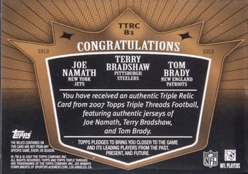 2007 Topps Triple Threads - Relic Combos Red #TTRC-81 Joe Namath / Terry Bradshaw / Tom Brady Back