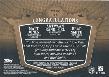2007 Topps Triple Threads - Relic Combos Sepia #TTRC-55 Matt Jones / Antwaan Randle El / Brad Smith Back