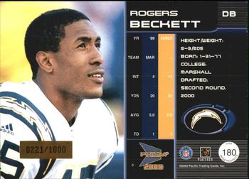 2000 Pacific Prism Prospects #180 Rogers Beckett Back