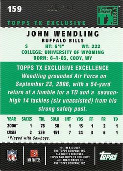 2007 Topps TX Exclusive - Bronze #159 John Wendling Back