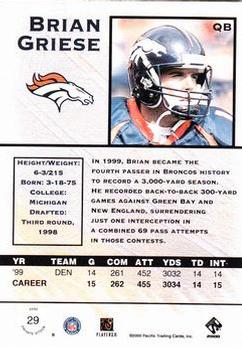 2000 Pacific Private Stock #29 Brian Griese Back