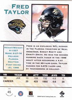 2000 Pacific Private Stock #45 Fred Taylor Back