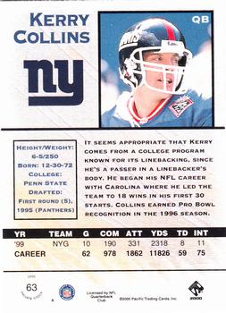 2000 Pacific Private Stock #63 Kerry Collins Back