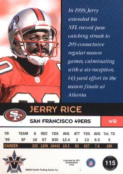 2000 Pacific Vanguard #115 Jerry Rice Back