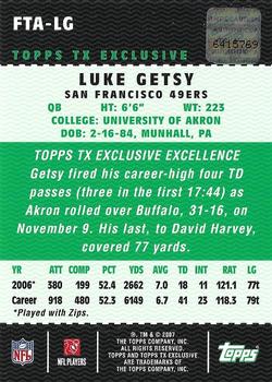 2007 Topps TX Exclusive - Rookie Autographs #FTA-LG Luke Getsy Back