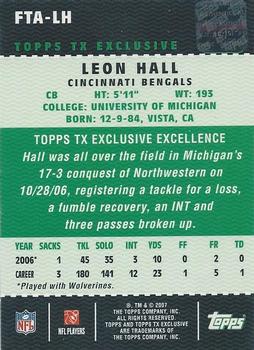 2007 Topps TX Exclusive - Rookie Autographs #FTA-LH Leon Hall Back