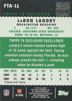 2007 Topps TX Exclusive - Rookie Autographs #FTA-LL LaRon Landry Back