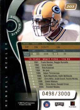 2000 Playoff Absolute #203 Rondell Mealey Back