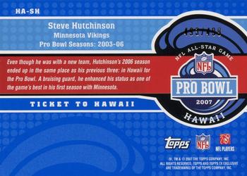 2007 Topps TX Exclusive - Ticket to Hawaii #HA-SH Steve Hutchinson Back