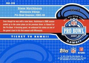 2007 Topps TX Exclusive - Ticket to Hawaii Bronze #HA-SH Steve Hutchinson Back