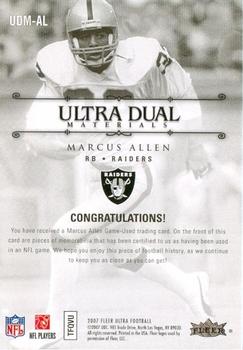 2007 Ultra - Dual Materials Gold #UDM-AL Marcus Allen Back