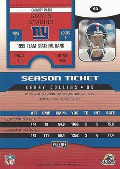 2000 Playoff Contenders #60 Kerry Collins Back