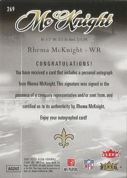 2007 Ultra - Rookie Autographs #269 Rhema McKnight Back