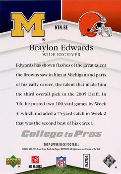 2007 Upper Deck - College to Pros #NTN-BE Braylon Edwards Back
