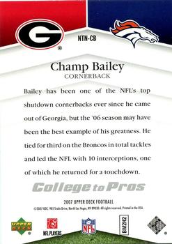2007 Upper Deck - College to Pros #NTN-CB Champ Bailey Back