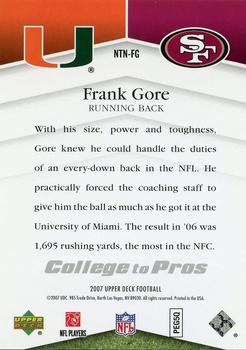 2007 Upper Deck - College to Pros #NTN-FG Frank Gore Back