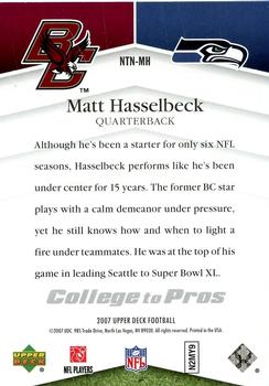 2007 Upper Deck - College to Pros #NTN-MH Matt Hasselbeck Back