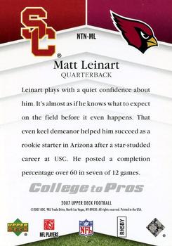 2007 Upper Deck - College to Pros #NTN-ML Matt Leinart Back