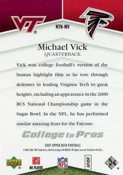 2007 Upper Deck - College to Pros #NTN-MV Michael Vick Back