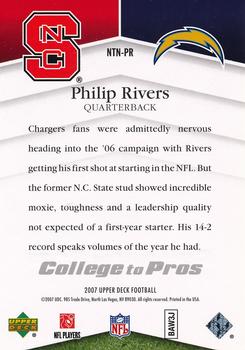 2007 Upper Deck - College to Pros #NTN-PR Philip Rivers Back