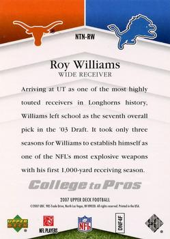 2007 Upper Deck - College to Pros #NTN-RW Roy Williams Back