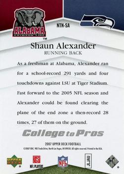 2007 Upper Deck - College to Pros #NTN-SA Shaun Alexander Back