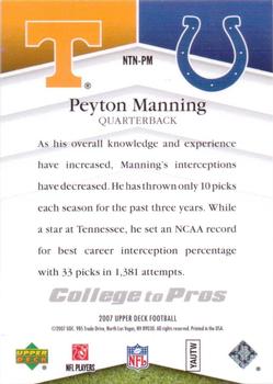2007 Upper Deck - College to Pros #NTN-PM Peyton Manning Back