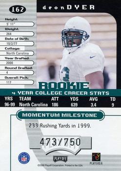 2000 Playoff Momentum #162 Deon Dyer Back