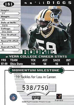 2000 Playoff Momentum #181 Na'il Diggs Back
